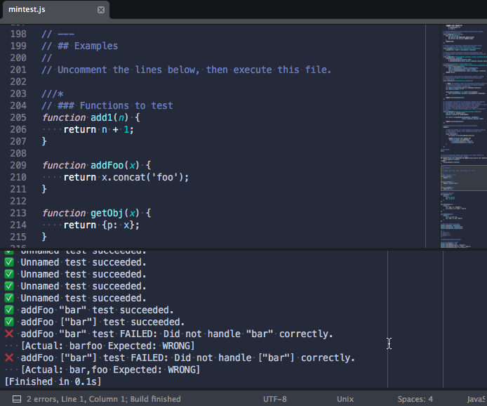 mintest in Sublime Text